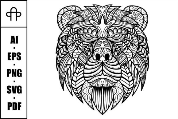 Bear Head Mandala Coloring Art for Graphics and Commercial Projects