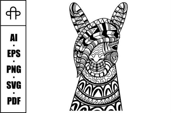 Llama Head Mandala Coloring Graphics for Editorial Use