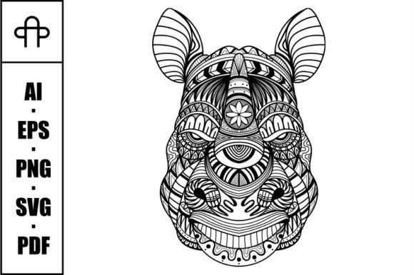 Rhino Head Mandala Zentangle Coloring for Graphics & Product Creation